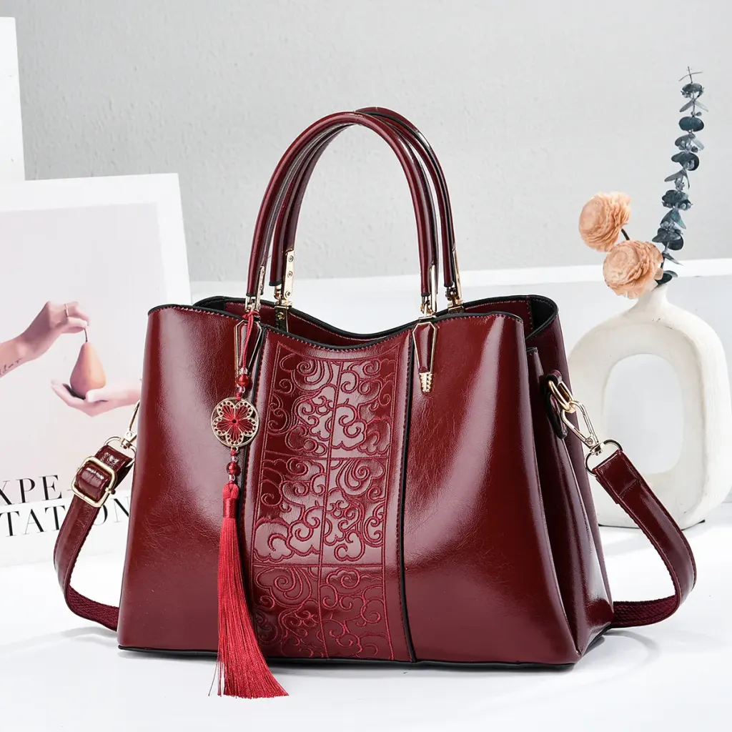 Women’s Square Shoulder Bag With Embroidered Clouds Pattern In PU Leather