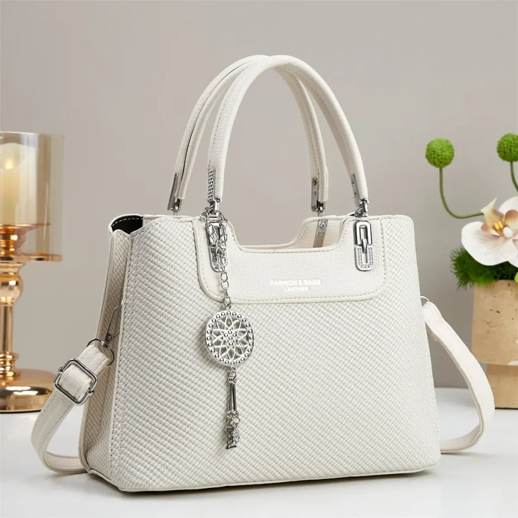 Square PU Leather Shoulder Bag For Women Featuring Sewing Thread Detail And Single Shoulder Strap