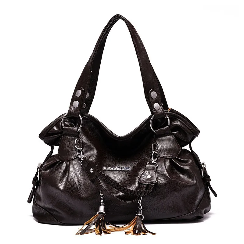 Women’s Square PU Leather Tote Bag With Tassel, Large Capacity, Featuring Single Shoulder Strap
