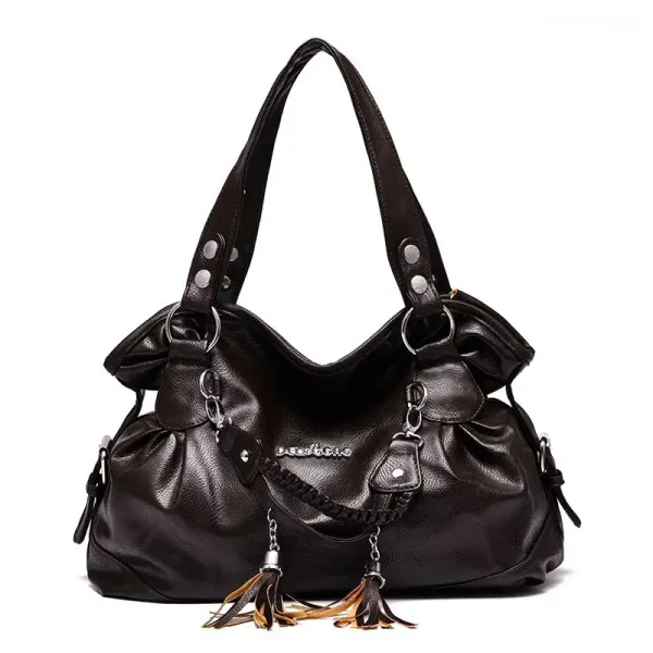 Women’s Square PU Leather Tote Bag With Tassel, Large Capacity, Featuring Single Shoulder Strap