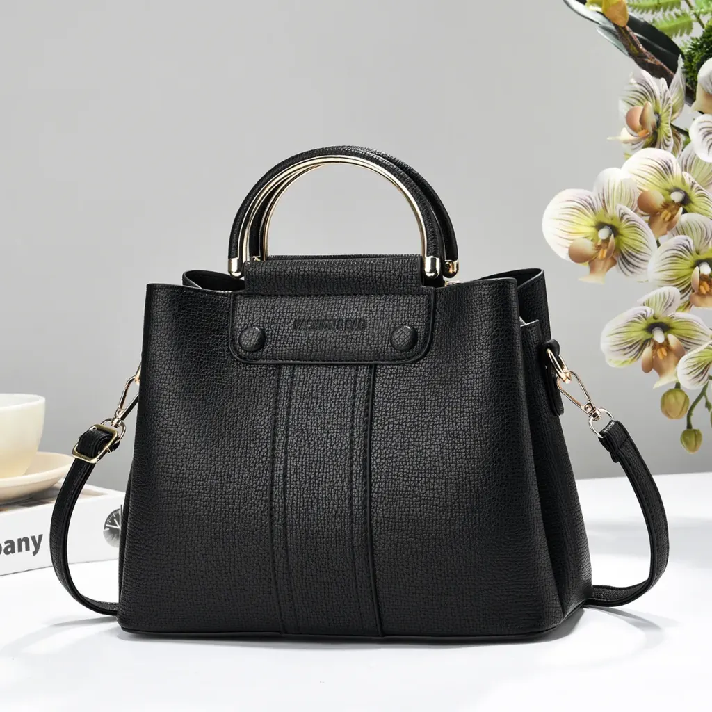 PU Leather Bucket Bag With Sewing Thread Detail, Large Capacity, Featuring Top Handle Design