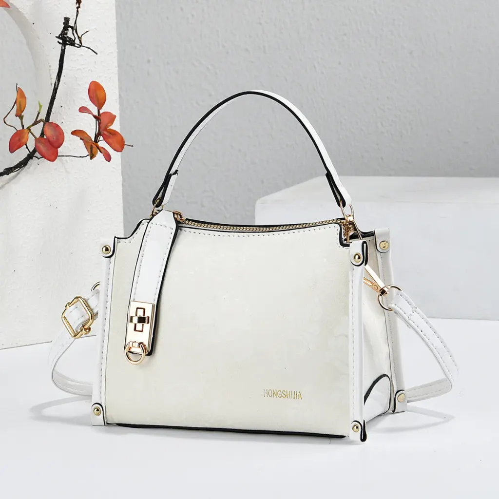 Women’s Square PU Leather Handbag With Sewing Thread Detail, Single Shoulder Strap
