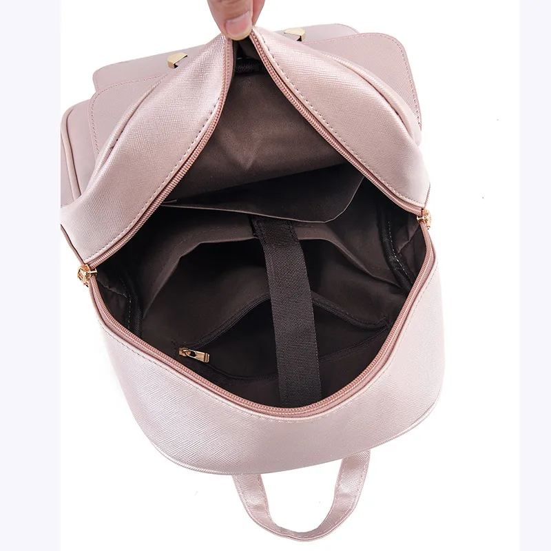 Large Solid Color PU Leather Fashion Backpack For Women Featuring Zipper Closure In Streetwear Style