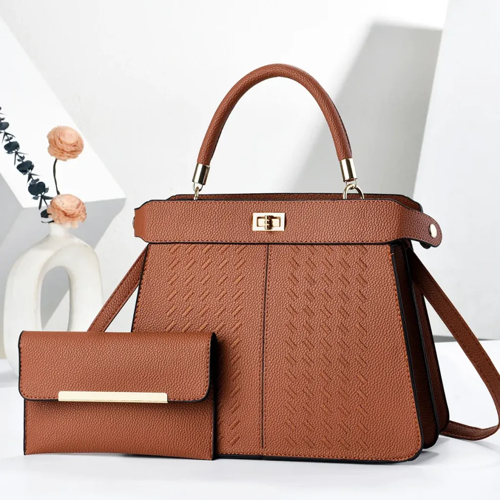 Square PU Leather Handbag For Women With Sewing Thread Detail, Top Handle Style