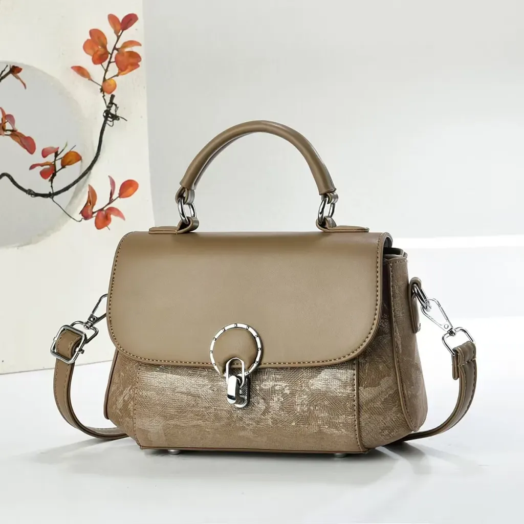 Women’s Square Splicing Shoulder Bag In PU Leather With Sewing Thread Detail And Single Shoulder Strap