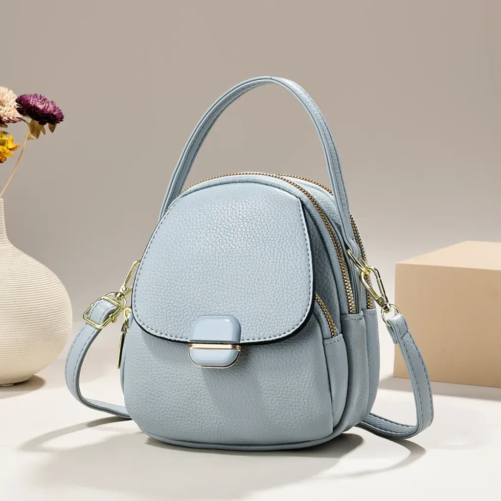 Oval PU Leather Handbag With Sewing Thread Detail, Portable Summer Top Handle Bag For Women