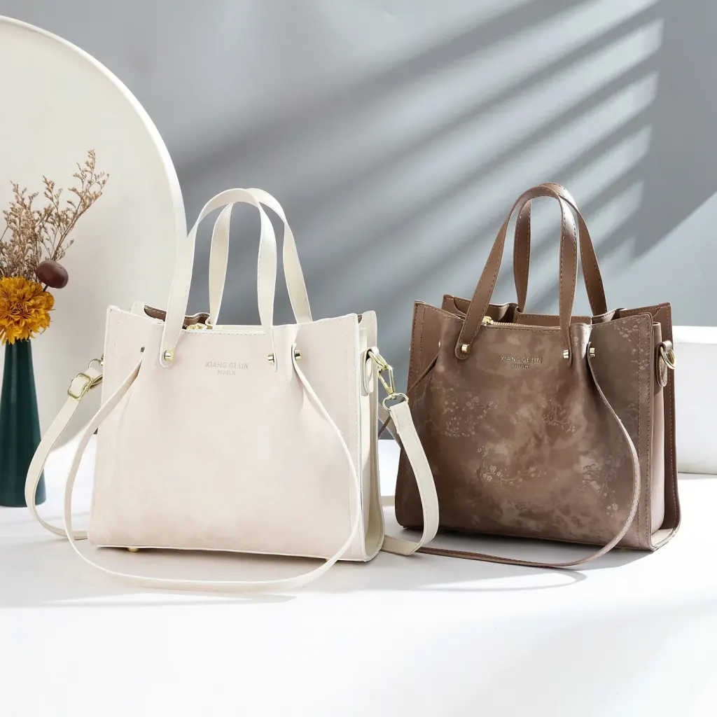 Square PU Leather Handbag With Sewing Thread Detail, Large Capacity, Single Shoulder Strap