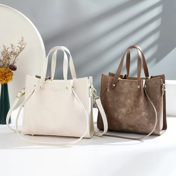 Square PU Leather Handbag With Sewing Thread Detail, Large Capacity, Single Shoulder Strap
