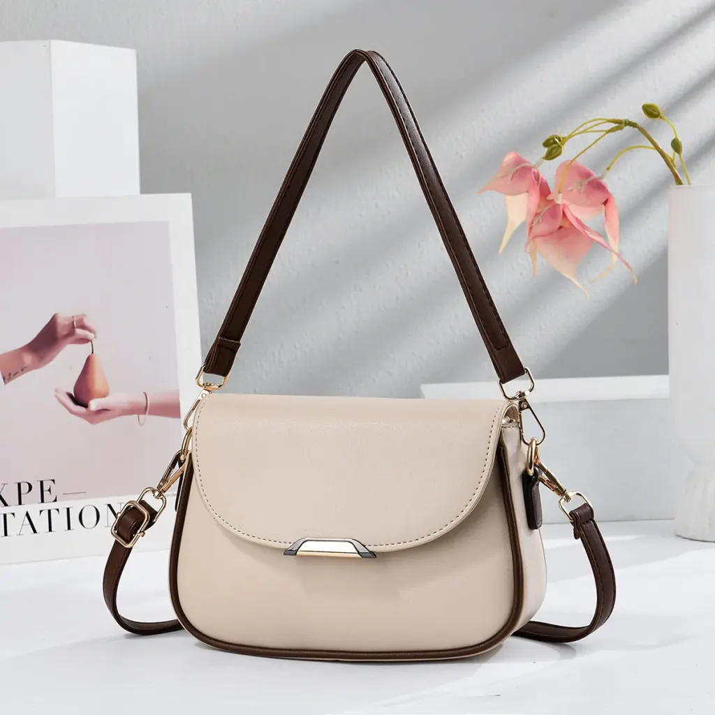 Color Block Square PU Leather Shoulder Bag For Women With Sewing Thread Detail And Single Shoulder Strap