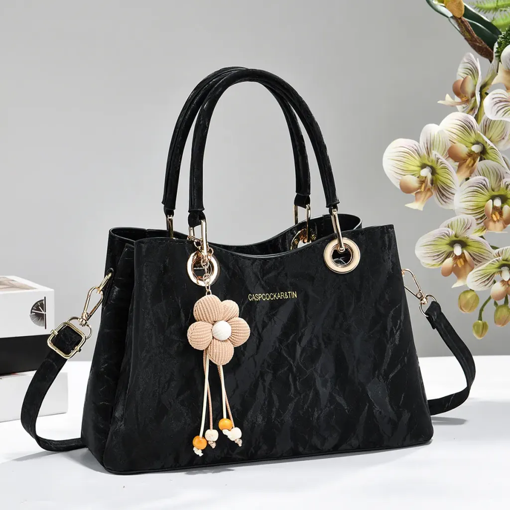 Square PU Leather Tote Bag For Women With Sewing Thread Detail And Top Handle
