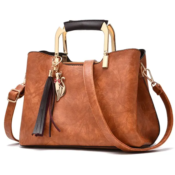 Large Solid Color Pu Leather Women’s Crossbody Shoulder Bag With Zipper Closure In Retro European And American Style