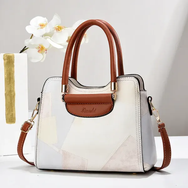 Women’s Square Splicing PU Leather Handbag With Top Handle