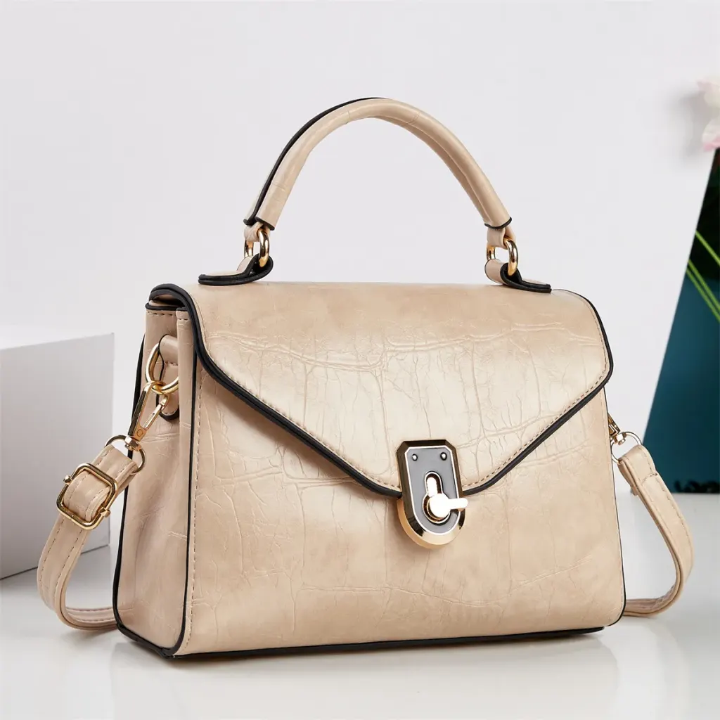 Crocodile Pattern Square PU Leather Shoulder Bag For Women With Sewing Thread Detail And Single Shoulder Strap