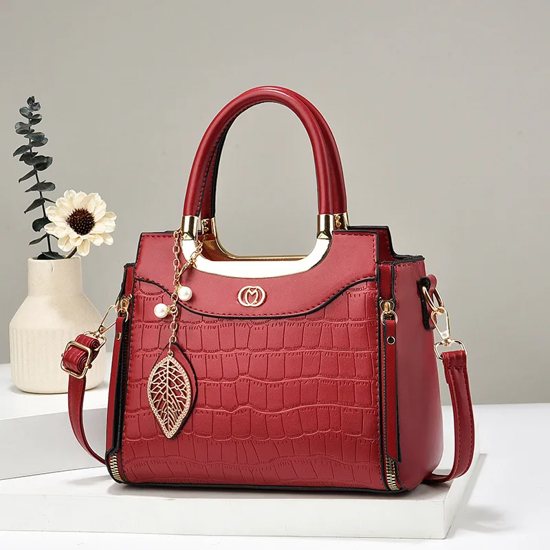 Medium Square PU Shoulder Bag For Women Featuring Sewing Thread Detail With Zipper Closure And PU Lining
