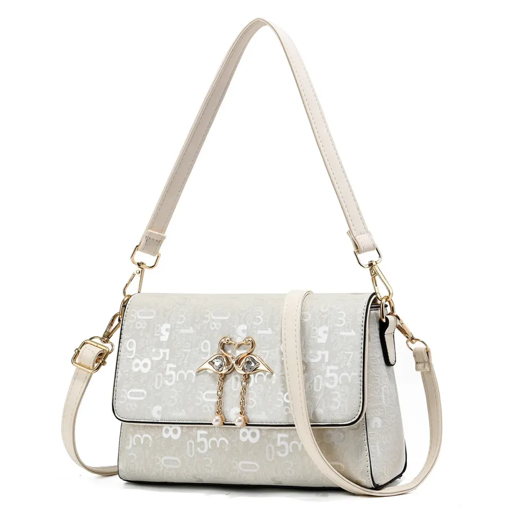 Women PU Leather Square Crossbody Bag With Letter Pattern And Sewing Thread Detail For Spring And Summer