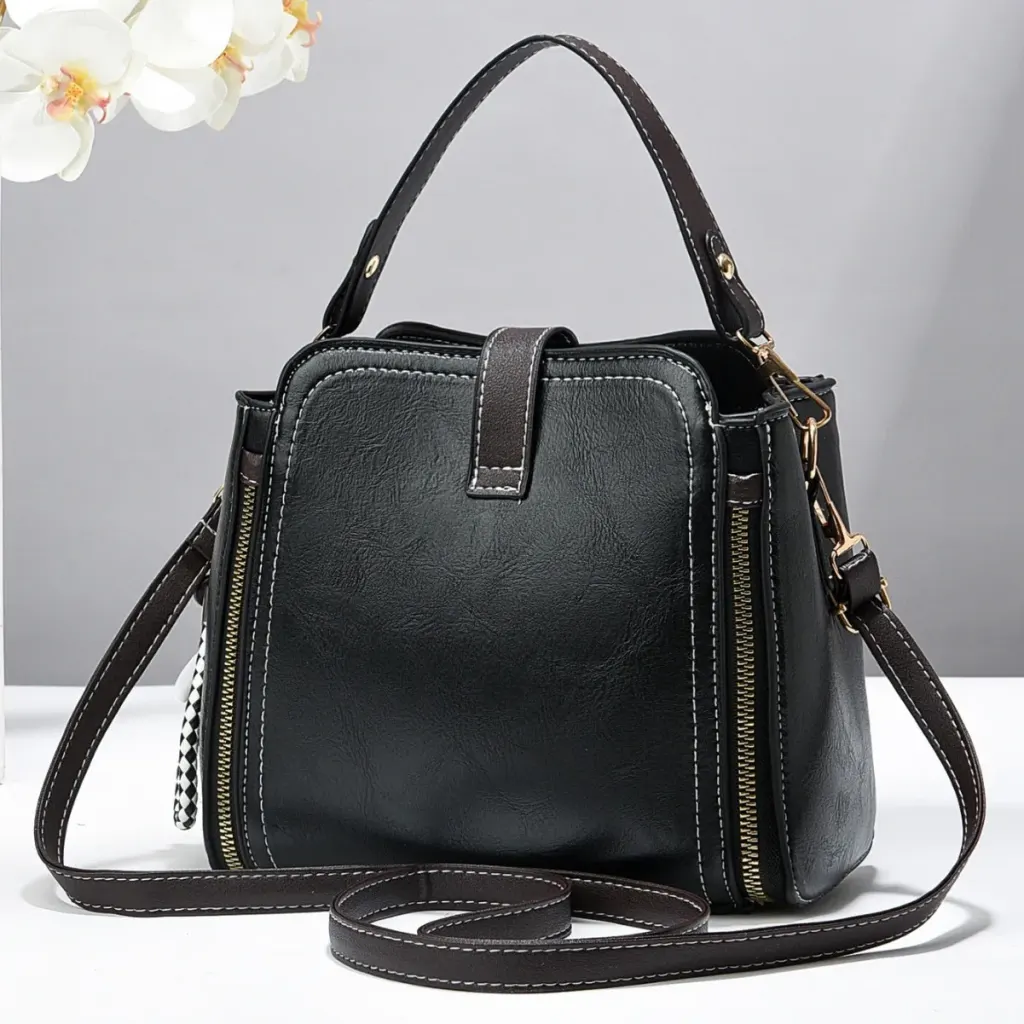 Women PU Leather Bucket Bag With Printing Pattern, Sling Strap