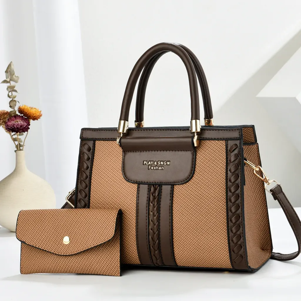 Color Block Square PU Leather Bag Set For Women With Single Shoulder Strap Featuring Large Capacity