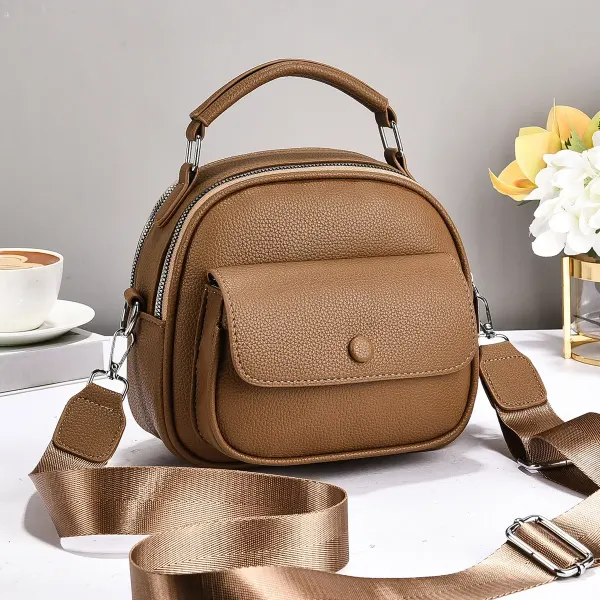 Round PU Leather Handbag For Women Featuring Sewing Thread Design With Top Handle
