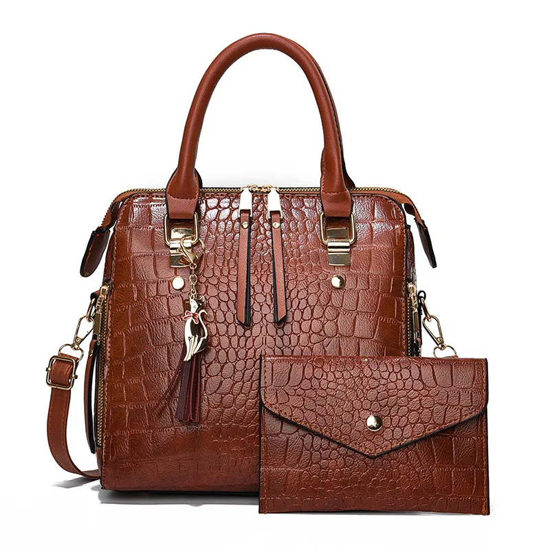 Large Square PU Bag Set For Women Featuring Crocodile Fashion Element With Zipper Closure And PU Lining Main image