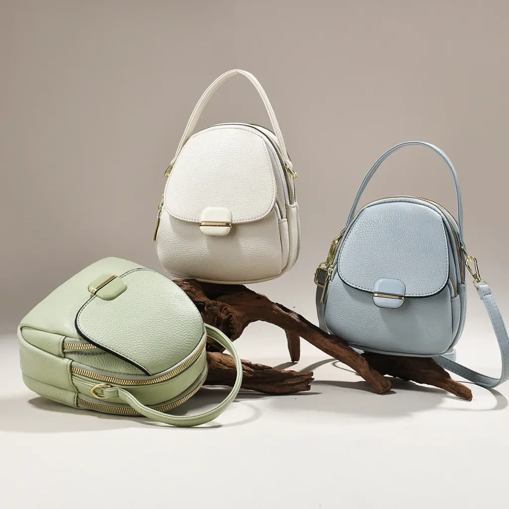 Oval PU Leather Handbag With Sewing Thread Detail, Portable Summer Top Handle Bag For Women