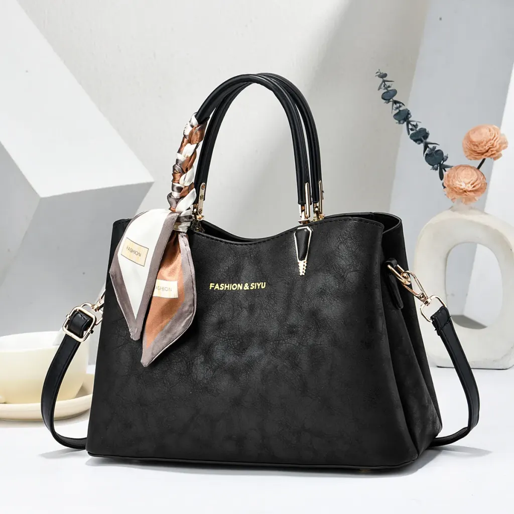 Women’s Square PU Leather Tote Bag With Sewing Thread Detail, Top Handle