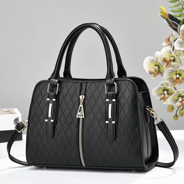 Lingge Square Boston Bag In PU Leather With Sewing Thread Detail, Featuring Top Handle