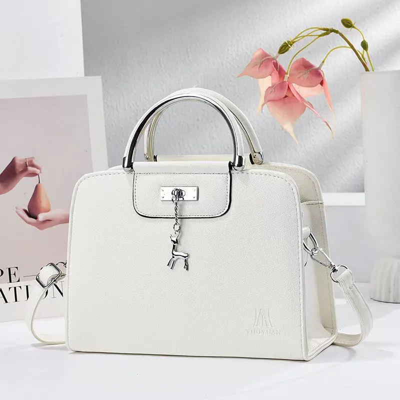 Women's Square PU Leather Handbag With Sewing Thread Detail And Top Handle
