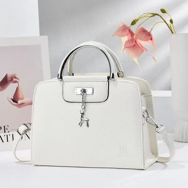 Women's Square PU Leather Handbag With Sewing Thread Detail And Top Handle