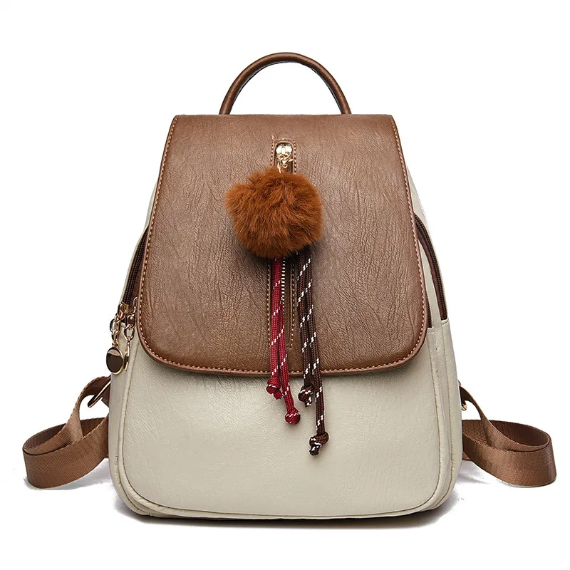 Fuzzy Ball Women's Backpack In Wear-Resistant PU Material, 14 Inch Size, Multicolor Design