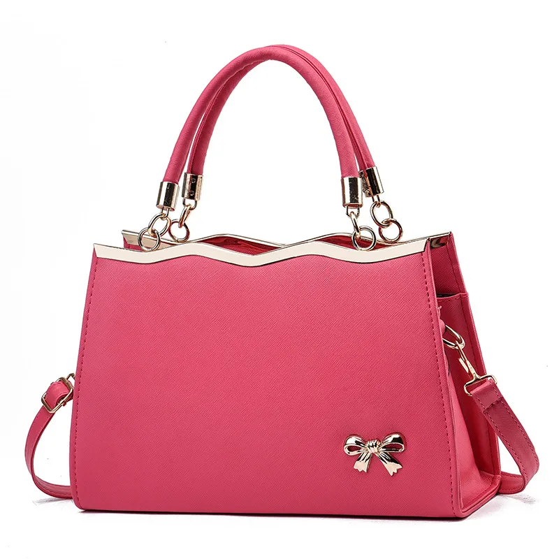 Large Color Block Basic Top Handle Bag For Women In PU Leather With Zipper Closure