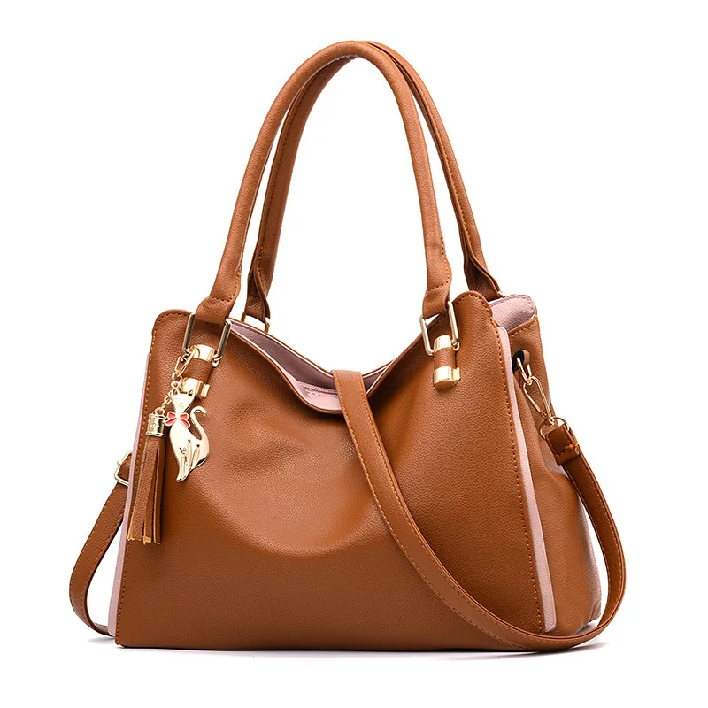 Large Square PU Shoulder Bag For Women Featuring Sewing Thread Design With Zipper Closure And Polyester Lining
