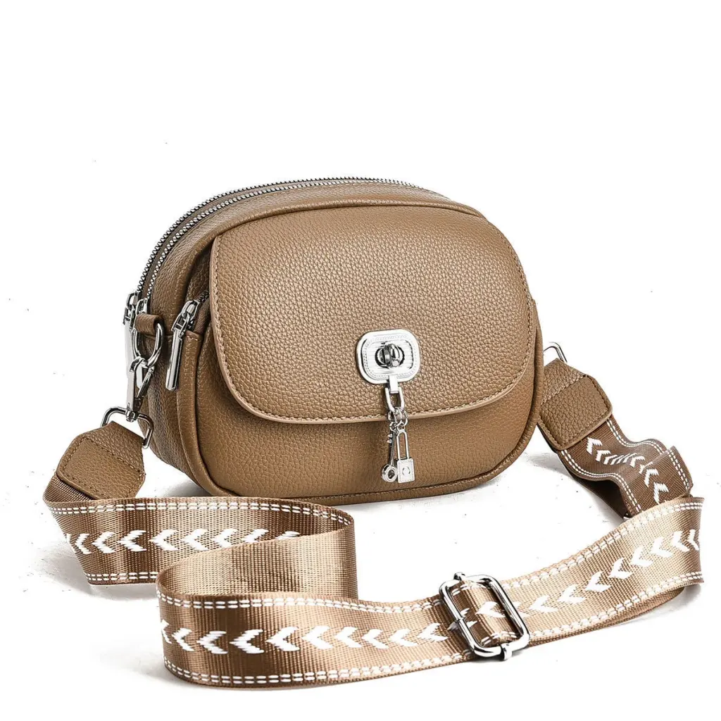 Round PU Leather Circle Bag For Women Featuring Sewing Thread Design With Single Shoulder Strap