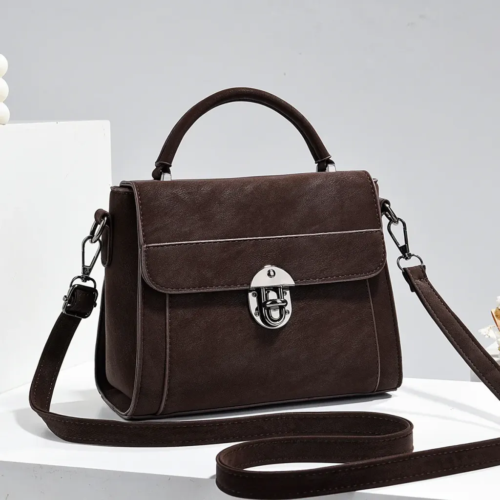 Square PU Leather Handbag With Sewing Thread Detail, Top Handle