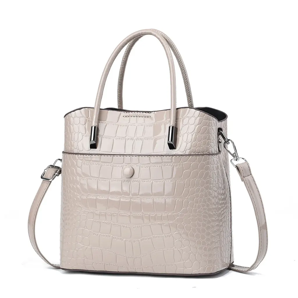 Women’s Crocodile Pattern Square PU Leather Tote Bag With Top Handle, Large Capacity Bucket Bag