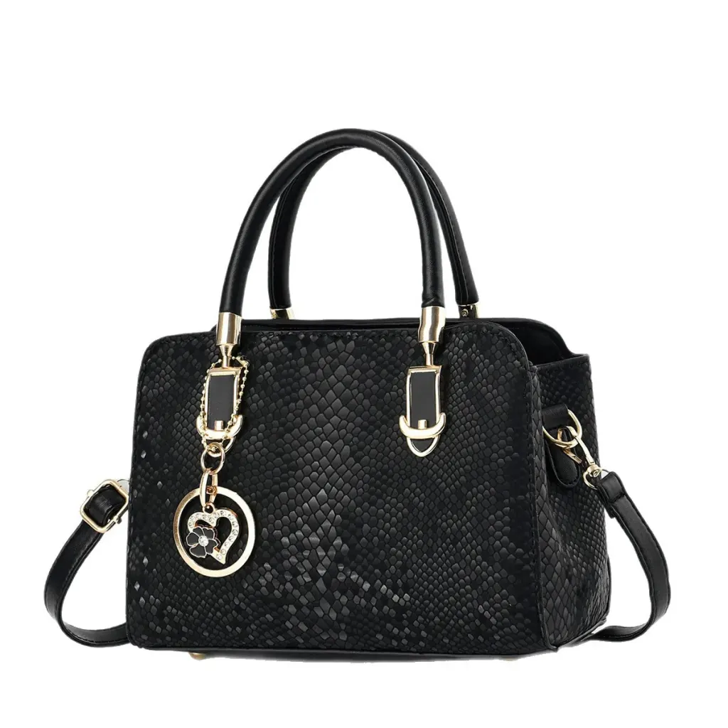 Women’s Snakeskin Pattern Square Handbag In PU Leather With Ornament Detail