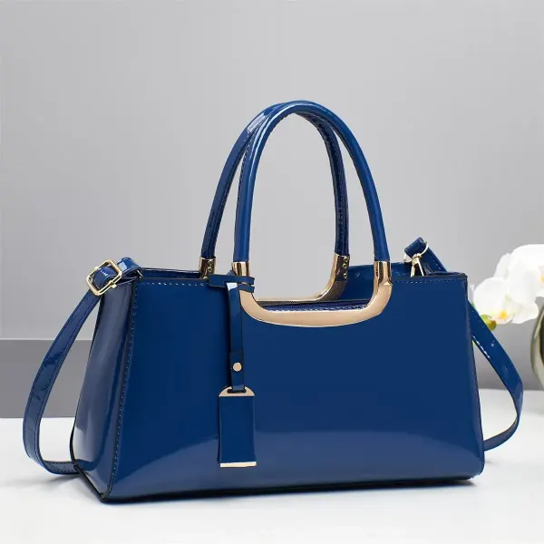 Women’s Square Patent Leather Handbag With Sewing Thread Detail, Top Handle And Large Capacity