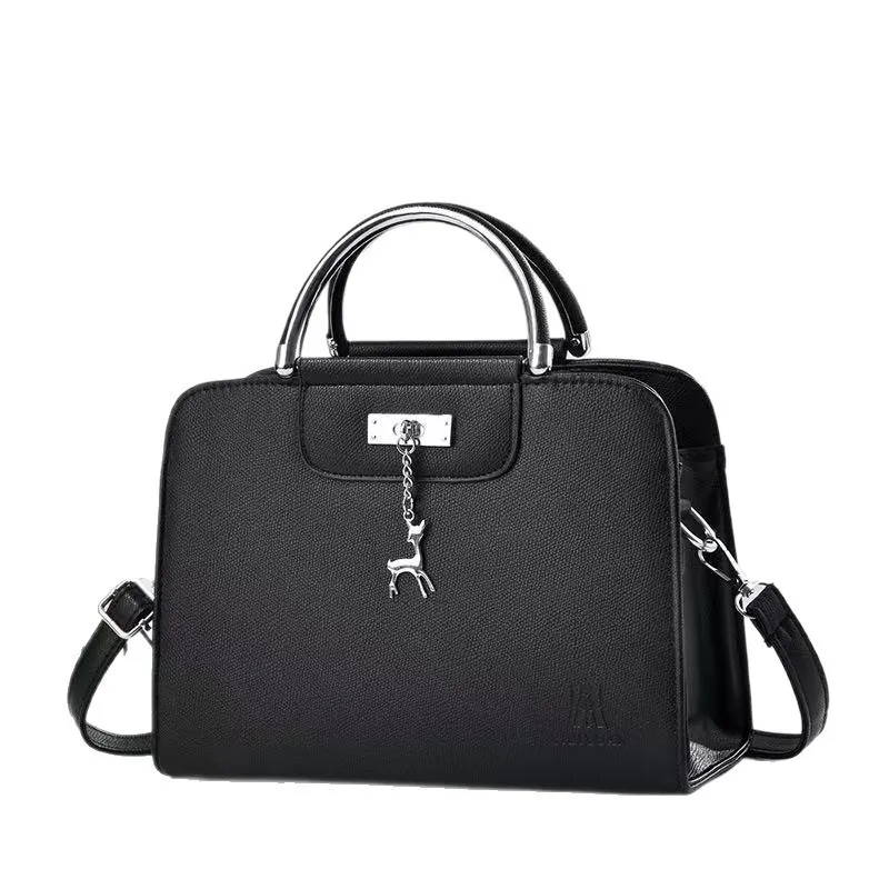 Women's Square PU Leather Handbag With Sewing Thread Detail And Top Handle