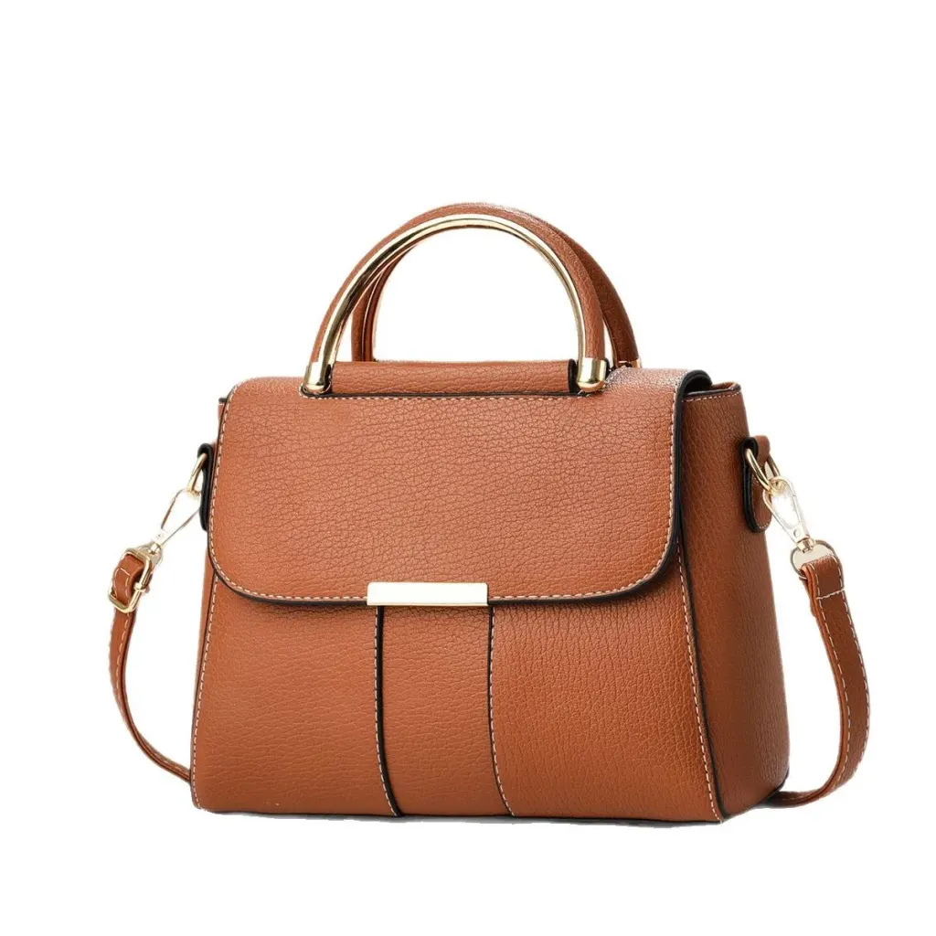 Square PU Leather Crossbody Bag In Solid Color For Women With Sewing Thread Accent