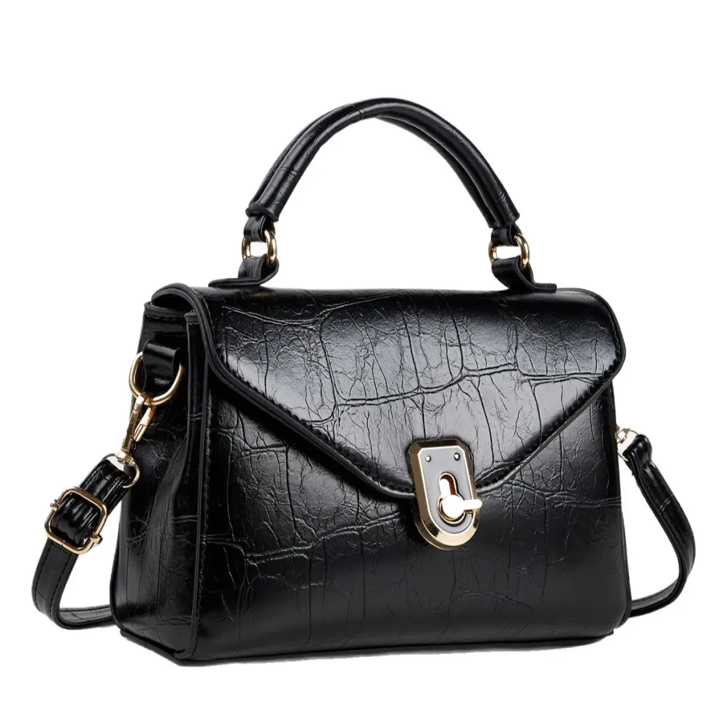 Crocodile Pattern Square PU Leather Shoulder Bag For Women With Sewing Thread Detail And Single Shoulder Strap