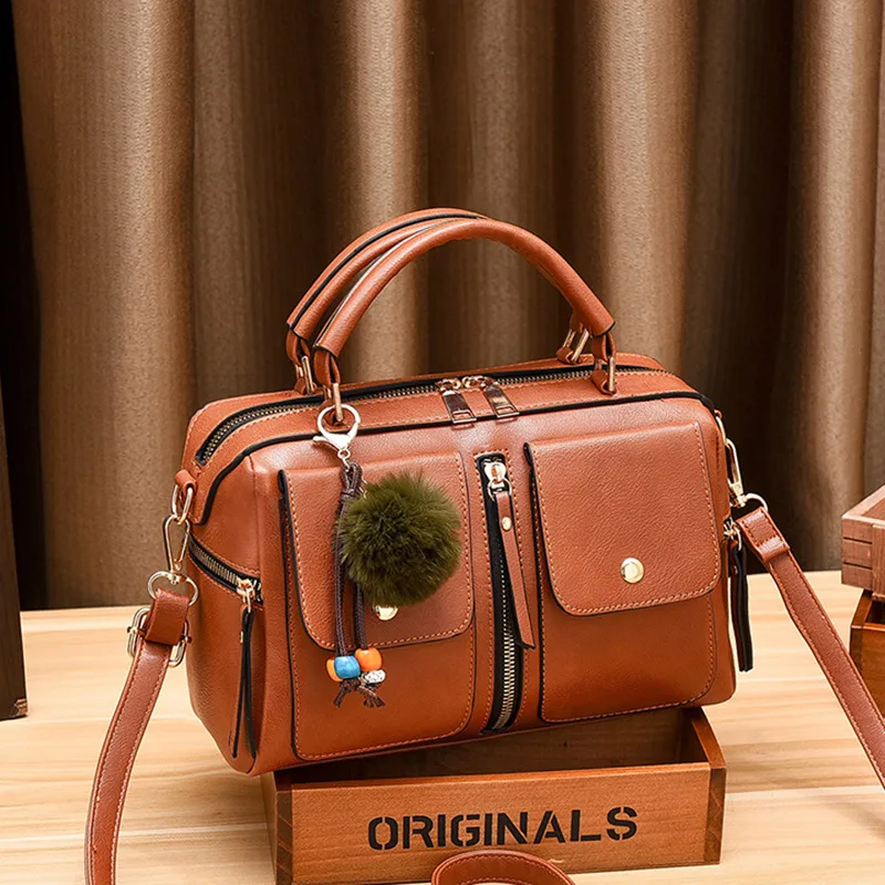 Fashion Small Solid Color PU Leather Handbag For Women With Zipper Closure