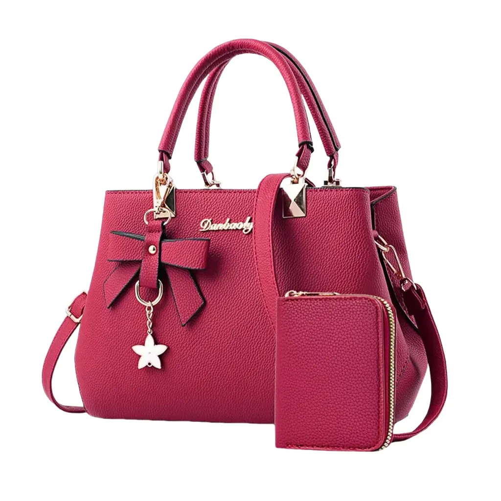 Women’s Square PU Leather Bag Set With Sewing Thread Detail, Featuring Top Handle And Large Capacity