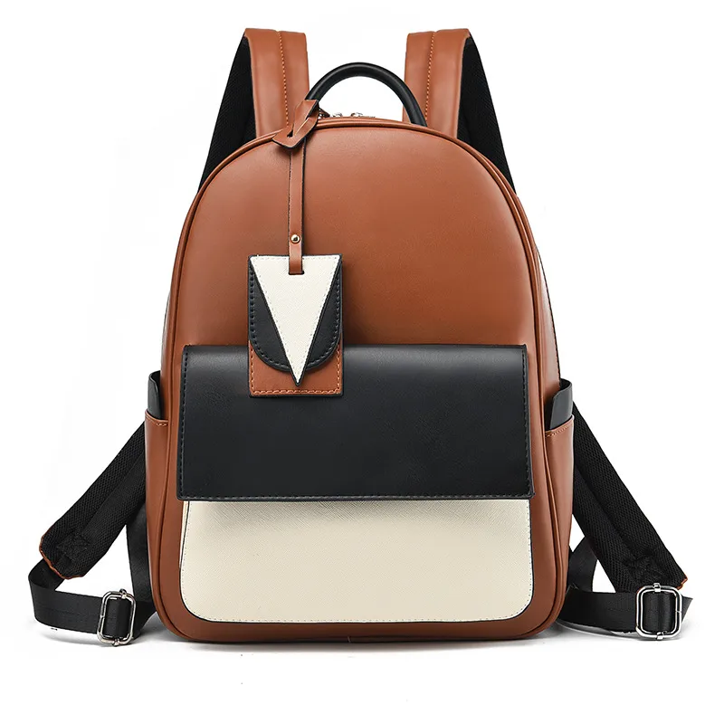 Color Block Fashion Backpack For Daily Use In PU Leather With Zipper Closure, Streetwear Style For Women