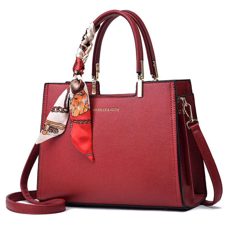 Large Solid Color Square PU Leather Tote Bag For Women With Zipper Closure In Basic Style