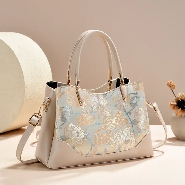 Women’s Color Block Square Tote Bag In PU Leather With Sewing Thread Detail For Spring And Summer
