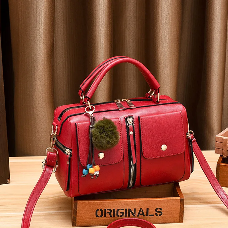 Fashion Small Solid Color PU Leather Handbag For Women With Zipper Closure