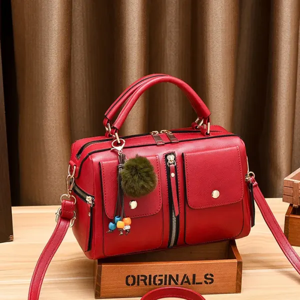 Fashion Small Solid Color PU Leather Handbag For Women With Zipper Closure