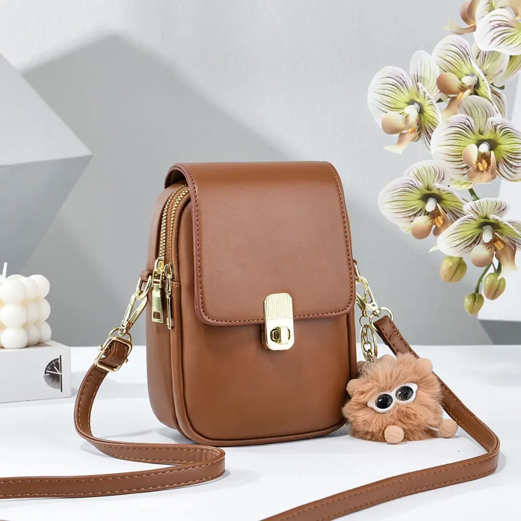 Solid Color Square PU Leather Crossbody Bag For Women With Sewing Thread Detail