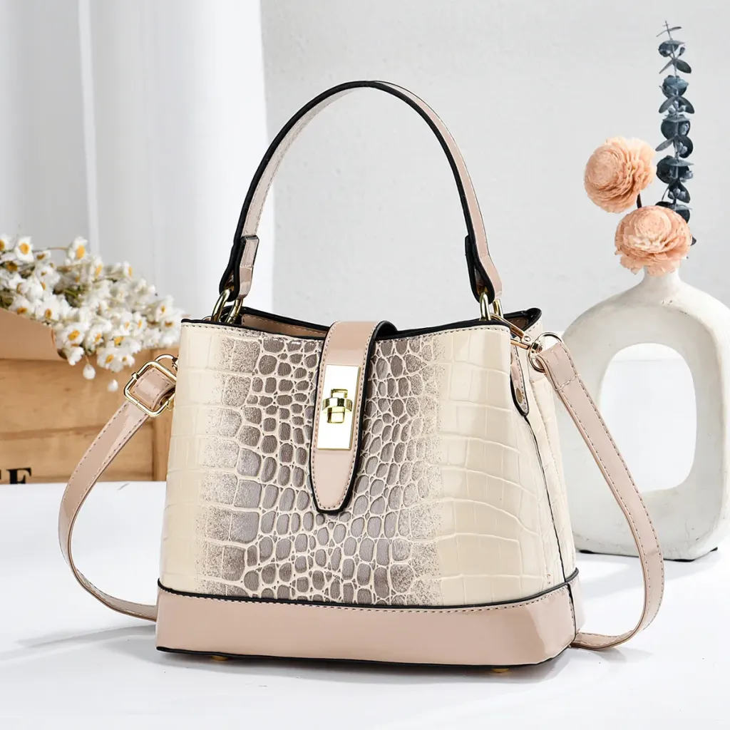 Ombre PU Leather Bucket Bag With Sewing Thread Detail, Single Shoulder Strap