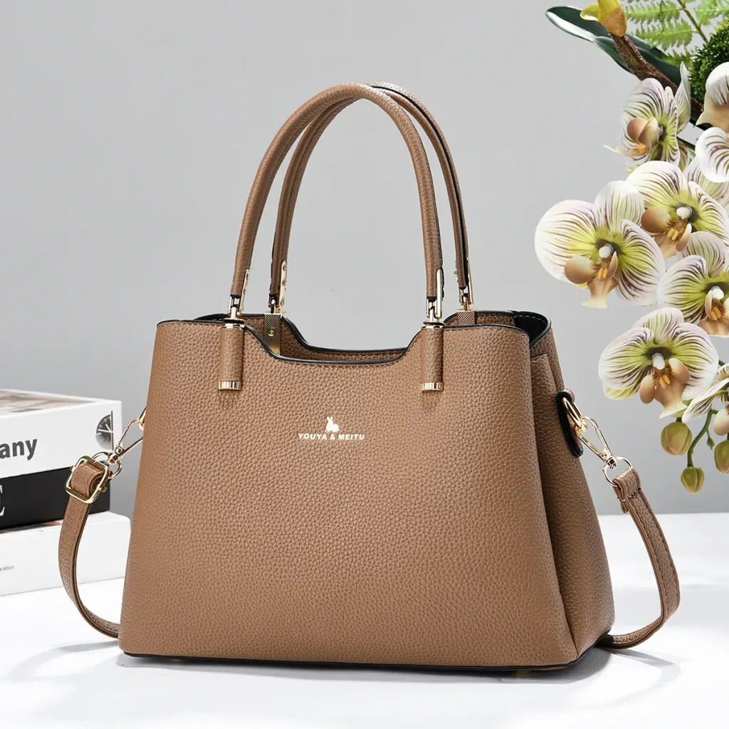 Square PU Leather Handbag For Women Featuring Sewing Thread Detail And Top Handle