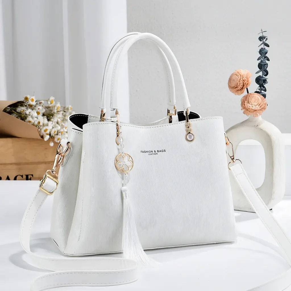 Solid Color Square PU Leather Tote Bag For Women Featuring Sewing Thread Design